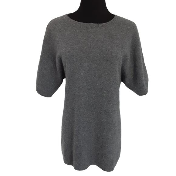 Prive 100% Cashmere Sweater Charcoal Gray Crewneck Short Sleeve Womens M Luxury - Picture 1 of 7